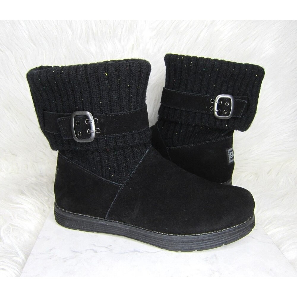 Skechers Black Suede Sweater Ankle Boots S/N 48625  Women's Size 7.5 NWOB